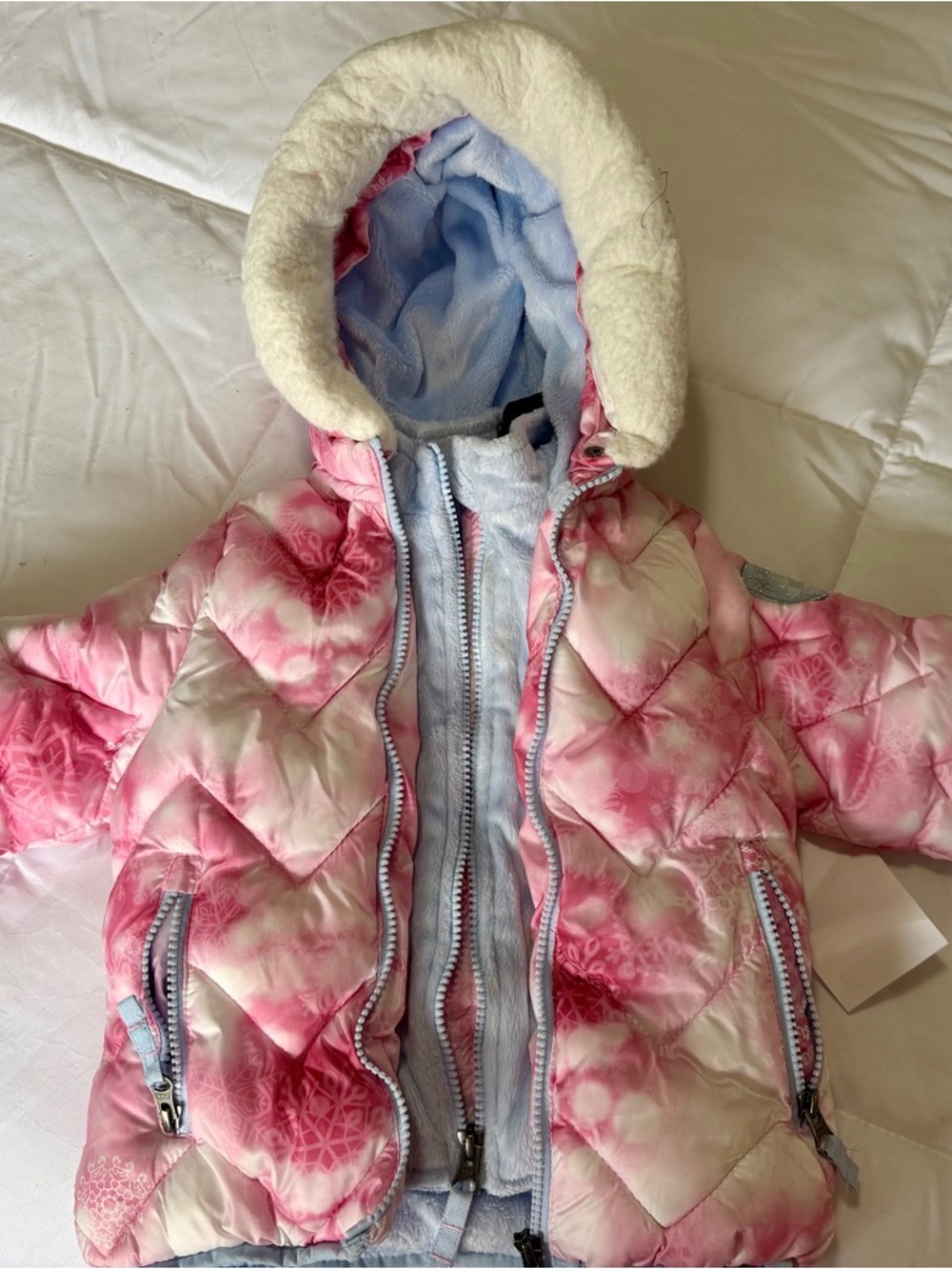 Kids Pink Floral Puffer Jacket with Sherpa Hood